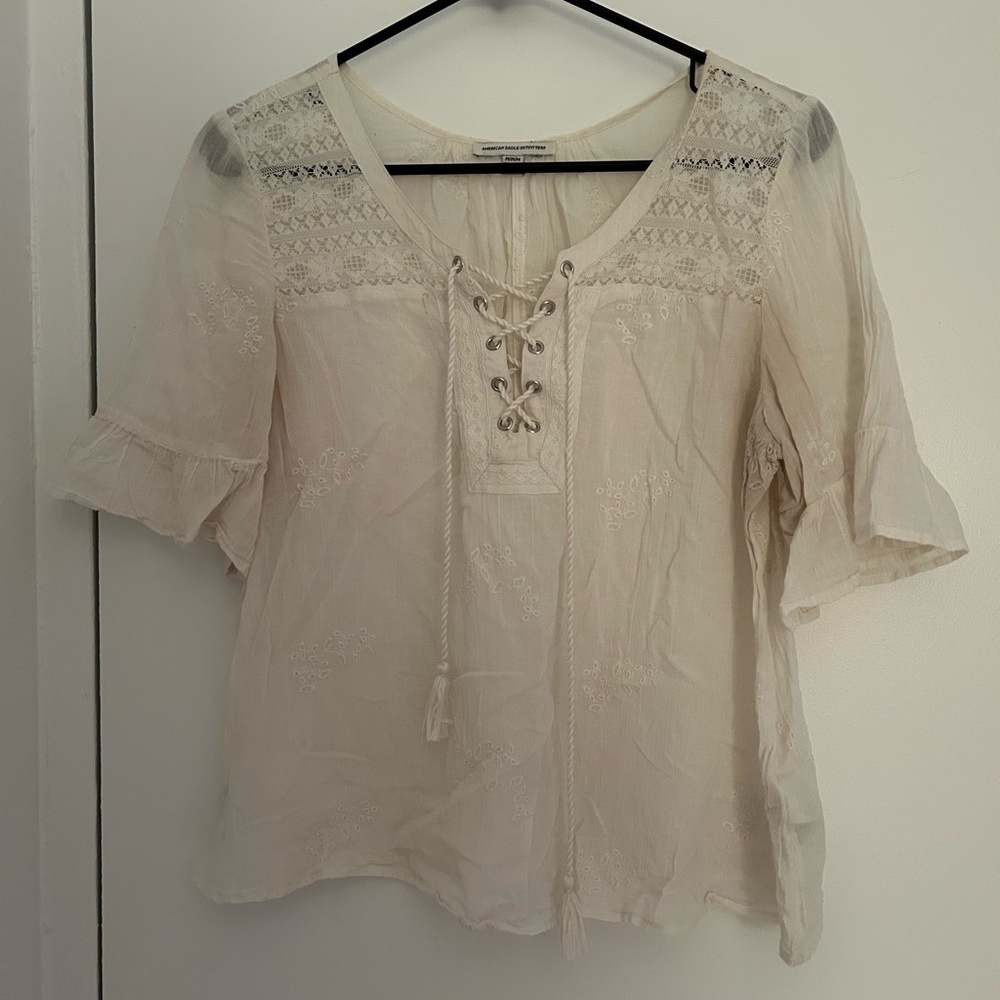 White flowy boho blouse